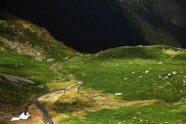 Sommerliche Berglandschaft Den Siebenbürger Alpen Mit Nebligen Regenwolken — Stockfoto