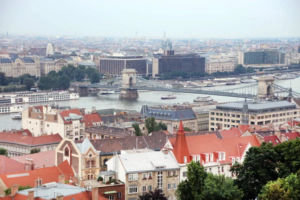 Dunaj Panorama Dunaj Budapešti Maďarsku Pohled Dunaj Budapešti Nábřeží Řeky — Stock fotografie