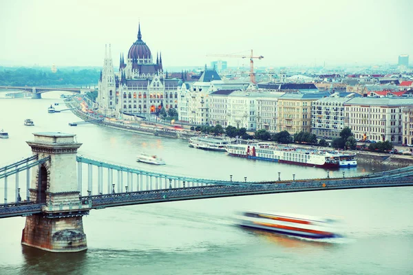 Dunaj Panorama Dunaj Budapešti Maďarsku Pohled Dunaj Budapešti Nábřeží Řeky — Stock fotografie