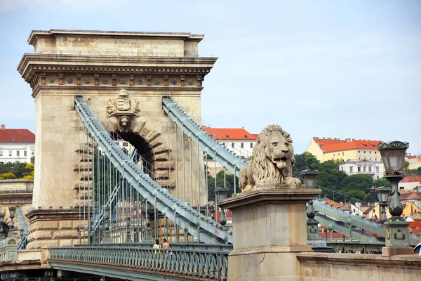 Řetězový Most Přes Řeku Dunaj Budapešti Maďarsko — Stock fotografie