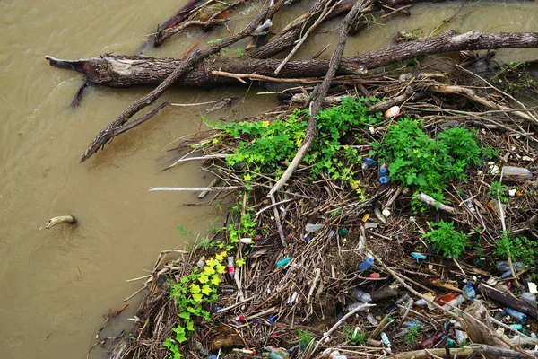 Water Pollution Garbage Plastic Bottles — Stock Photo, Image