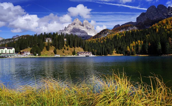 Paesaggio Autunnale Lago Misurina Dolomiti Italia — Foto Stock