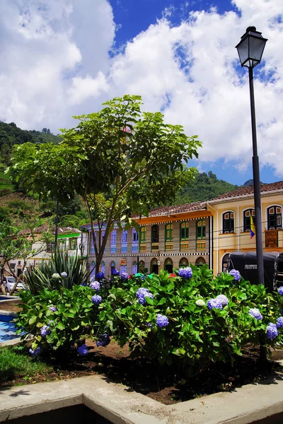 Pouliční Scéna Pijao Vesnici Wellknown Kolumbii Pro Kávové Kultury Jižní — Stock fotografie