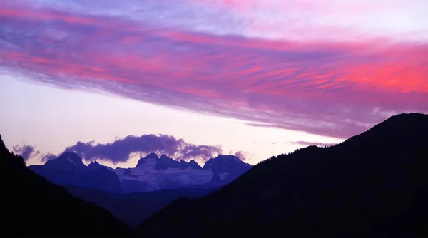 Solnedgången Ljus Över Österrikiska Alperna Salzkammergut Regionen Övre Österrike Europa — Stockfoto