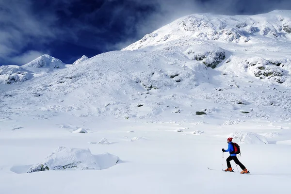 Ski Touring Trudnych Zimowych Warunkach — Zdjęcie stockowe