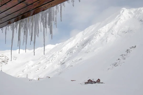 Chalé Coberto Neve Nos Alpes Transilvânia Balea Valley Roménia Europa — Fotografia de Stock