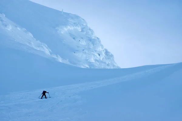 Ski Touring Trudnych Zimowych Warunkach — Zdjęcie stockowe