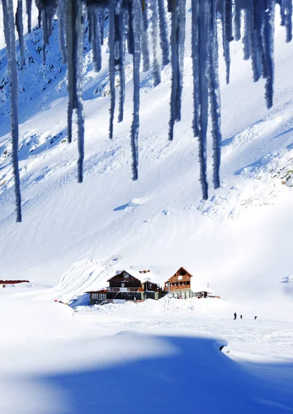 在特兰西瓦尼亚阿尔卑斯山 巴莱亚山谷 罗马尼亚 欧洲覆盖着雪的小木屋 — 图库照片