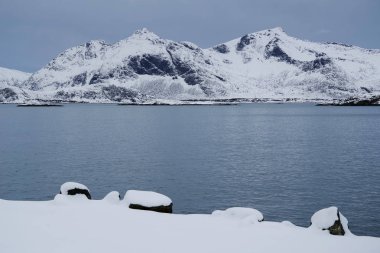Lofoten Takımadaları 'nda kış sert peyzaj, Norveç, Avrupa