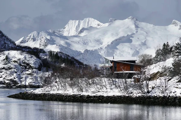 Uitzicht Haven Van Svolvaer Resort Wintertijd Lofoten Archipel Noorwegen Europa — Stockfoto