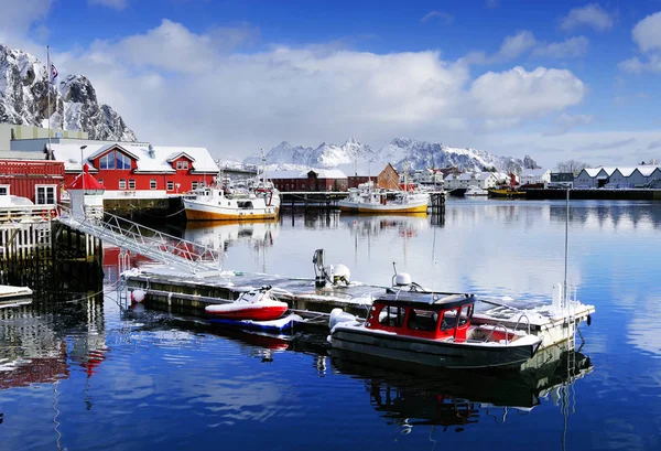 View Harbor Svolvaer Resort Winter Time Lofoten Archipelago Norway Europe — Stock Photo, Image