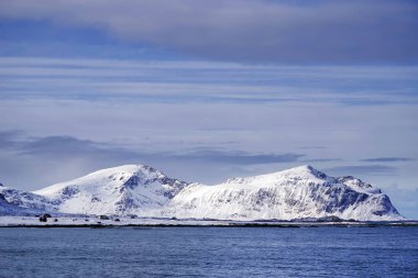 Lofoten Takımadaları 'nda kış manzarası, Norveç, Avrupa