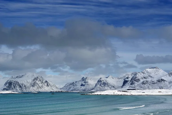Сандботнен Зимний Пейзаж Лофотенском Архипелаге Норвегия — стоковое фото