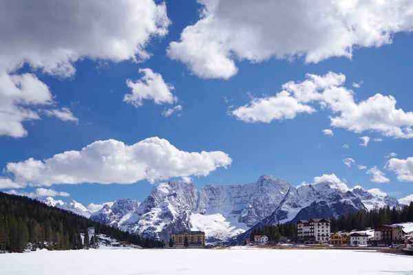 Misurina Lake and Sorapis Mountains Group in the Dolomites, Italy, Europe