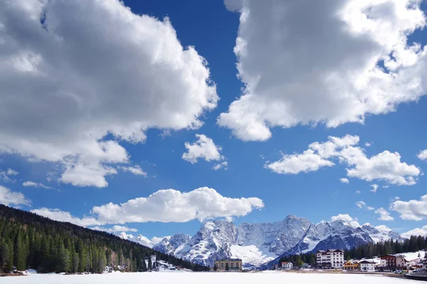 Misurina Lake and Sorapis Mountains Group in the Dolomites, Italy, Europe