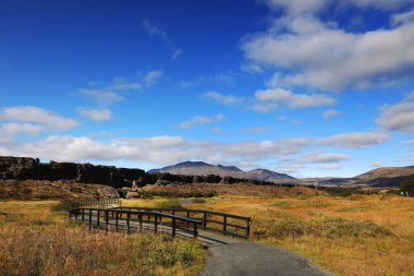 Pingvellir Ulusal Parkı, İzlanda, Avrupa 'da yaz sonu manzarası