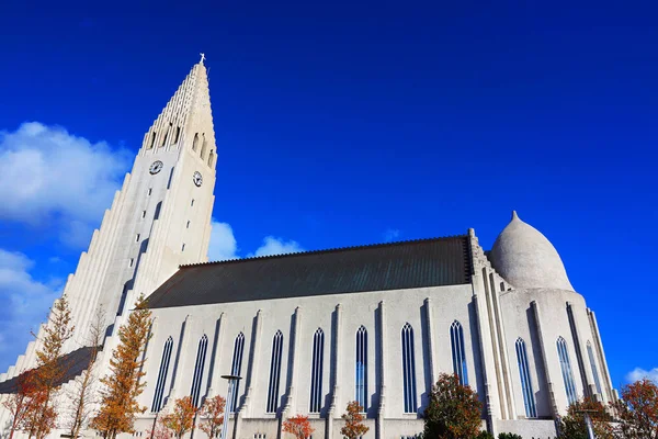 Reykjavik Hallgrimskirkja Widok Słynny Icelandyjski Nowoczesny Kościół Inspirowany Filarami Bazaltu — Zdjęcie stockowe