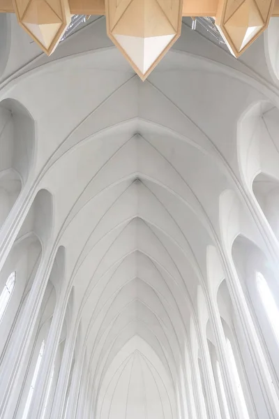 Reykjavik Vista Hallgrimskirkja Famosa Igreja Moderna Icelânica Inspirada Pilares Vulcânicos — Fotografia de Stock