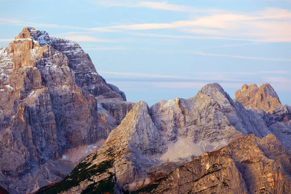 Soluppgång Ljus Över Cristallo Mountiain Group Dolomiterna Italien Europa — Stockfoto