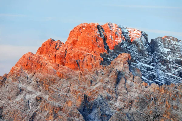 Lever Soleil Sur Groupe Cristallo Mountiain Dans Les Dolomites Italie — Photo