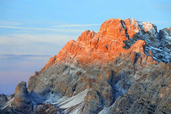 Soluppgång Ljus Över Cristallo Mountiain Group Dolomiterna Italien Europa — Stockfoto
