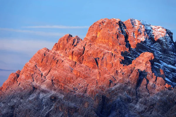 Luz Del Amanecer Sobre Cristallo Mountiain Group Los Dolomitas Italia — Foto de Stock