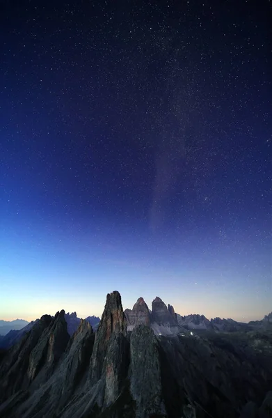 Milky Way Mountains Starry Night Autumn Amazing Landscape Alpine Snowy — Stock Photo, Image