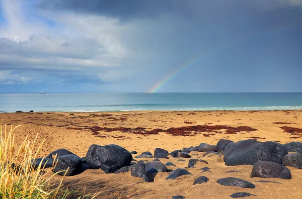 Paesaggio Ghiacciato Tempestoso Sulla Spiaggia Skardsvik Islanda Europa — Foto Stock