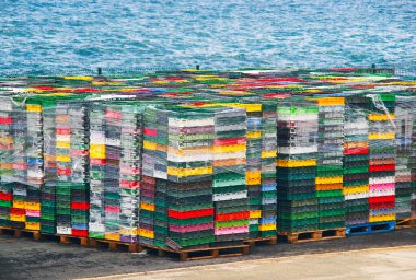 Yiyecek depolamak ve taşımak için renkli boş plastik kutular