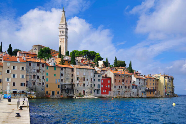 View of colorful old town and picturesque harbour of Rovinj, Istrian Peninsula, Croatia, Europe