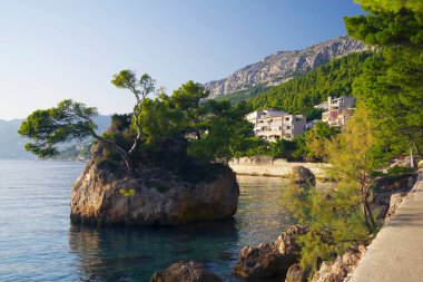 Adriyatik Denizi 'ndeki güzel Brela plajı Makarska Riviera, Dalmaçya, Hırvatistan