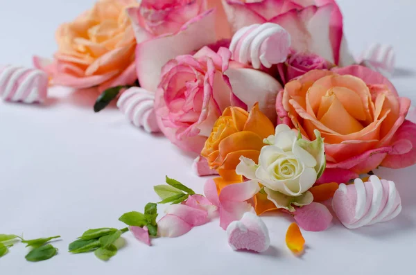 Lebende Rosen umrahmen. schönen floralen Hintergrund. Kartenvorlage für die Frühlingsferien mit kreativem Raum für Text. — Stockfoto