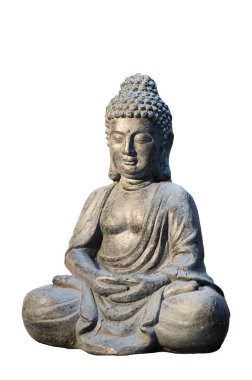 Beyaz izole meditasyon poz oturan Buda heykeli