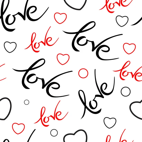 Seamles deseni Sevgililer günü ile yazı seviyorum. Elle çizilmiş sözcüğü aşk. Tipografi davet. — Stok Vektör