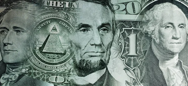 Dolar banknot larının kolajı elemanları. — Stok fotoğraf
