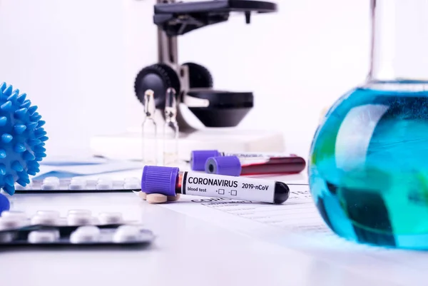 Semple Teste Sangue Laboratório Coronavirus 2019 Ncov Conceito Ainda Vida — Fotografia de Stock