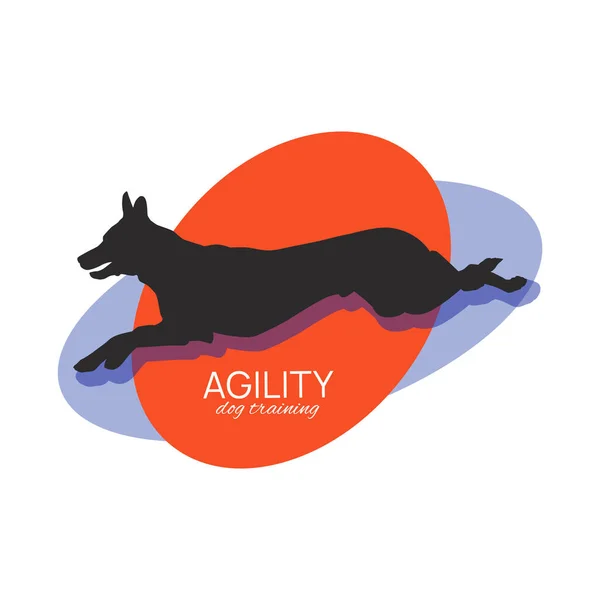 Vlakke Vector Silhouet Van Springende Hond Voor Agility Club Logo — Stockvector