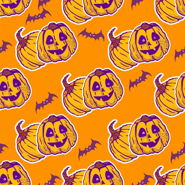 Modèle Sans Couture Halloween Avec Des Citrouilles Des Chauves Souris — Image vectorielle