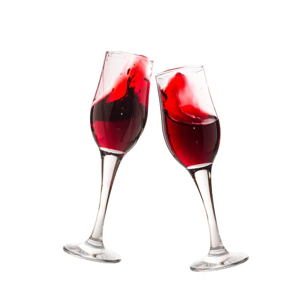 Two Wine Glasses Vine Splashes Isolated White Bacckground — Stock Photo, Image