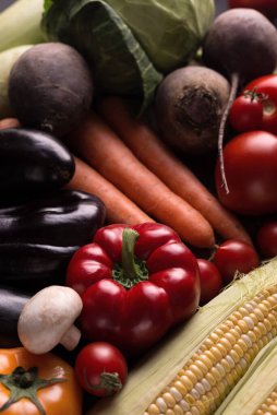 Ukrayna borş malzemeleri, lahana, soğan, sarımsak, eski ahşap bir masada pancar kökü. Taze çiğ sebze arkaplanı.