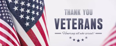 Birleşik Devletler Ulusal Bayrağı ile Gaziler Konsepti Banner 'a teşekkürler. Gaziler Günü konsepti.