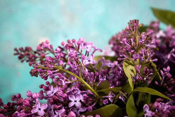 Bouquet Fleurs Lilas Violet Sur Fond Émeraude Carte Vœux Florale — Photo