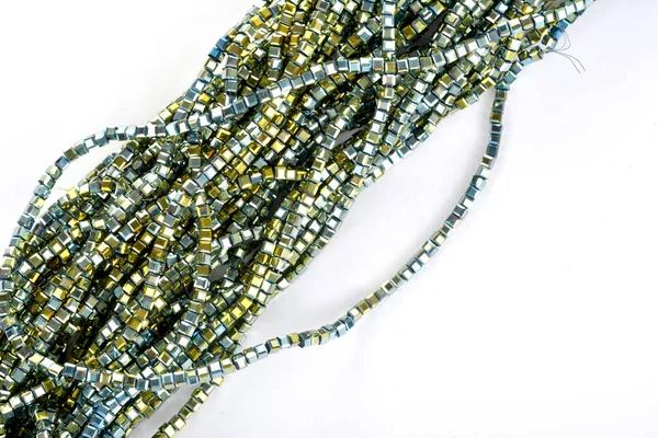 Beautiful Light Green Glass Sparkle Crystal Isoalted Beads White Background — Stock Photo, Image