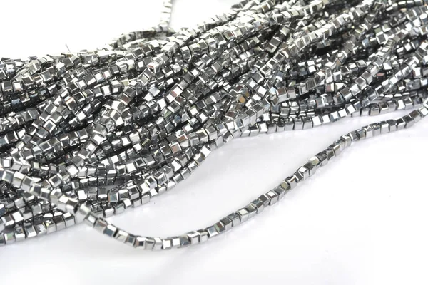 Beautiful Color Silver Gray Glass Sparkle Crystal Isoelevbeads White Background — стоковое фото