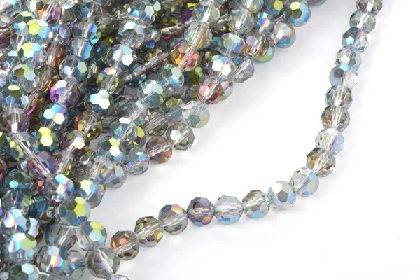 Beautiful Color Silver Gray Glass Sparkle Crystal Isoelevbeads White Background — стоковое фото