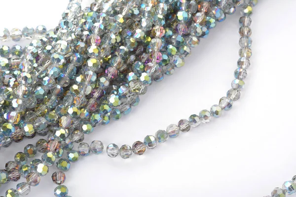 Belle Couleur Argent Gris Verre Brillant Cristal Isoalted Perles Sur — Photo