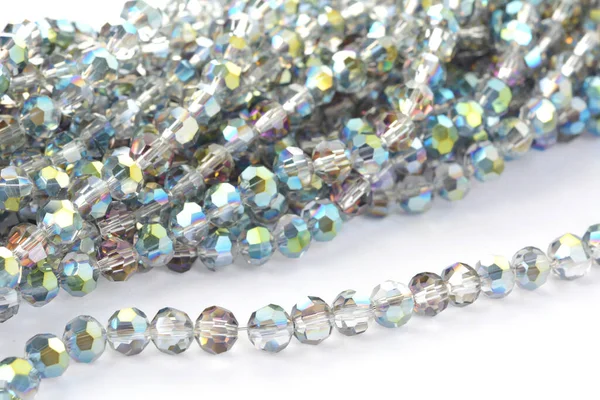 Beautiful Color Silver Gray Glass Sparkle Crystal Isoalted Beads White — Stock Photo, Image