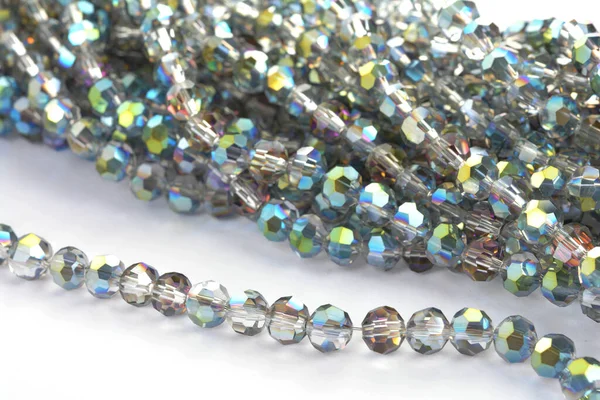 Beautiful Color Silver Gray Glass Sparkle Crystal Isoelevbeads White Background — стоковое фото