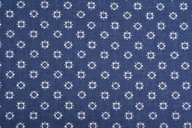 Mavi kumaş dokusu, yakın plan, arka plan. Dikiş ve terzilik için, elbise ve kumaş dikmek için