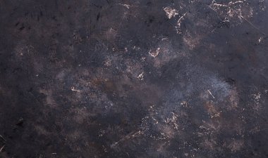 Retro taş beton, koyu kahverengi arka plan, eski sürtünmeler ve siyah lekeler. İğrenç boyanmış döşeme ya da grunge tarzında duvar çimento dokusu. Metin için boşluk